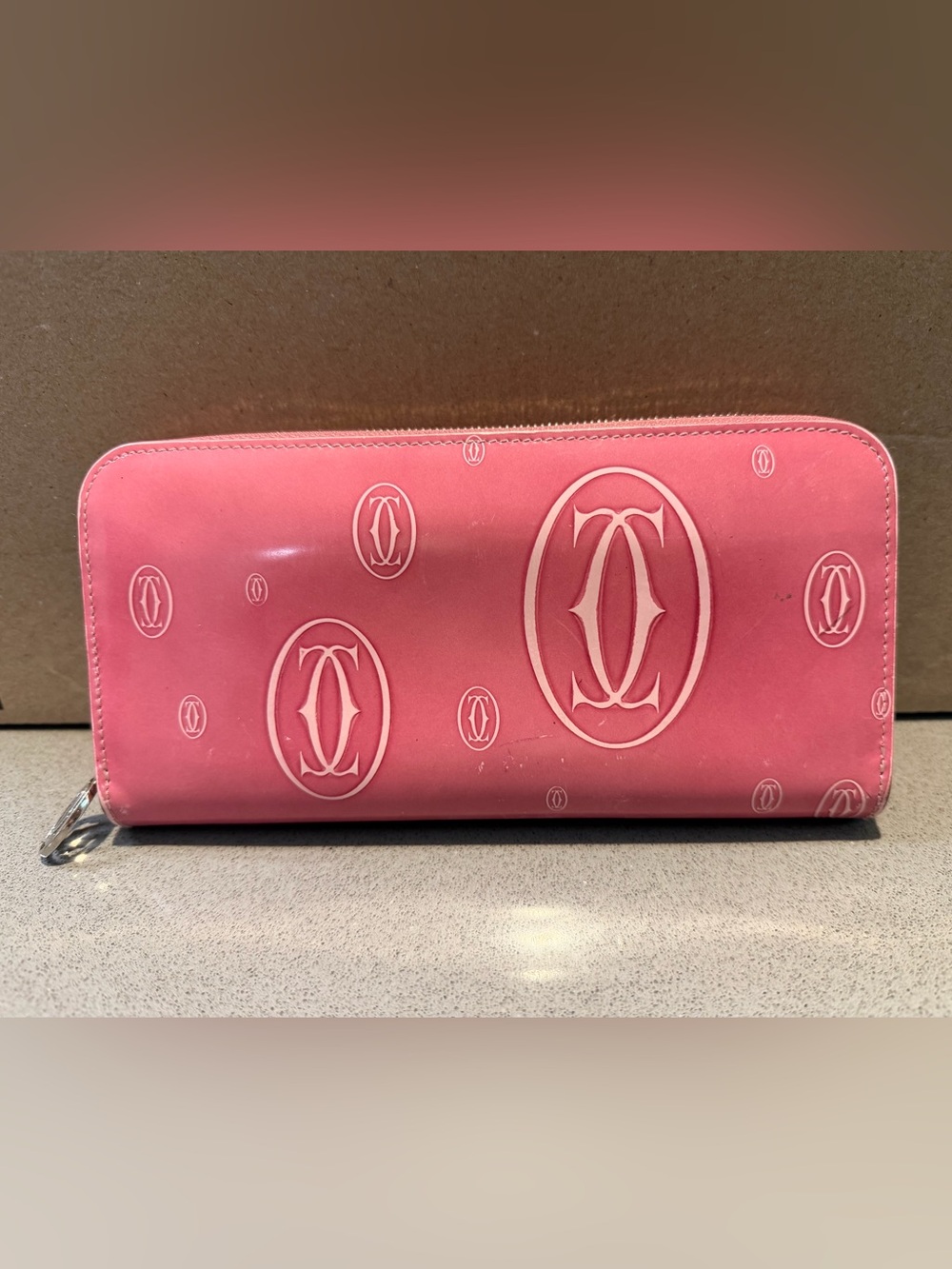 Authentic Cartier “Happy Birthday” Zip Around Pink Long Wallet